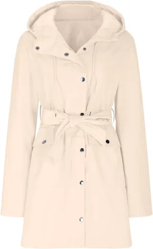 YRAETENM Rain Jacket Women Lightweight Lapel Waterproof Hooded Trench Coats Active Outdoor Belted Windbreaker with Pockets