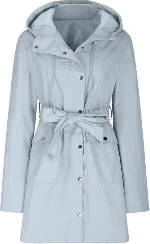 YRAETENM Rain Jacket Women Lightweight Lapel Waterproof Hooded Trench Coats Active Outdoor Belted Windbreaker with Pockets