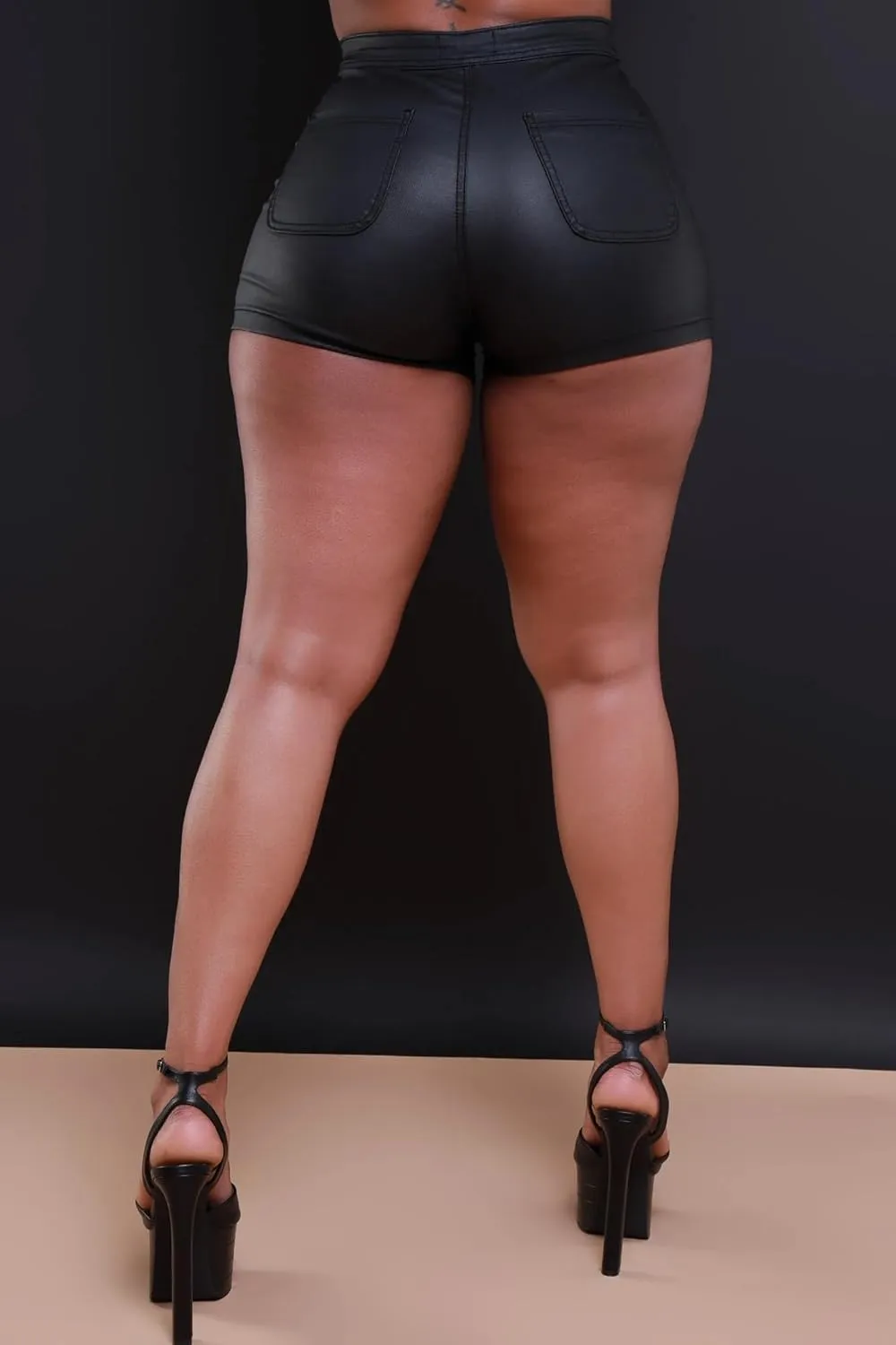 Zebaexf Black Leather Shorts High Waist Sexy Legging Shorts Womens Casual Faux Leather Shorts
