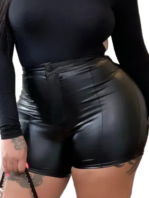 Zebaexf Black Leather Shorts High Waist Sexy Legging Shorts Womens Casual Faux Leather Shorts
