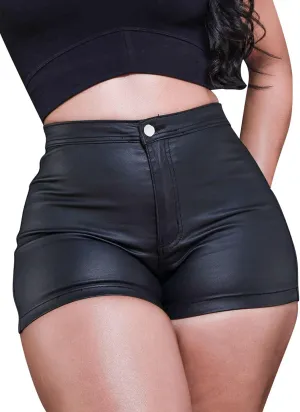 Zebaexf Black Leather Shorts High Waist Sexy Legging Shorts Womens Casual Faux Leather Shorts