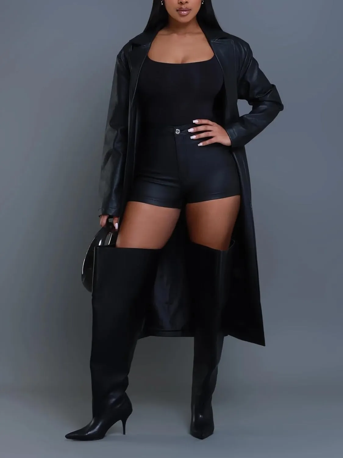 Zebaexf Black Leather Shorts High Waist Sexy Legging Shorts Womens Casual Faux Leather Shorts