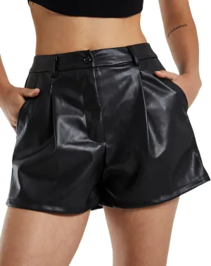 Zebaexf Black Leather Shorts High Waist Sexy Legging Shorts Womens Casual Faux Leather Shorts