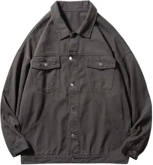 Zeiyignr Mens Denim Jacket Lapel Long Sleeve Button Down Cargo Jackets Classic Jean Jackets Trucker Jacket Casual Denim Coat