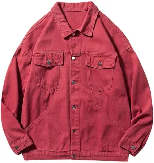 Zeiyignr Mens Denim Jacket Lapel Long Sleeve Button Down Cargo Jackets Classic Jean Jackets Trucker Jacket Casual Denim Coat