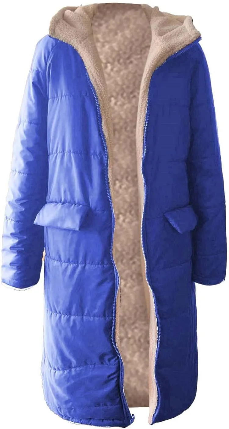 Zip sherpa Coat Down Jacket Hooded Puffer Jacket Lightweight Winter Coat Women Casual Fleece Jacket Coats Long