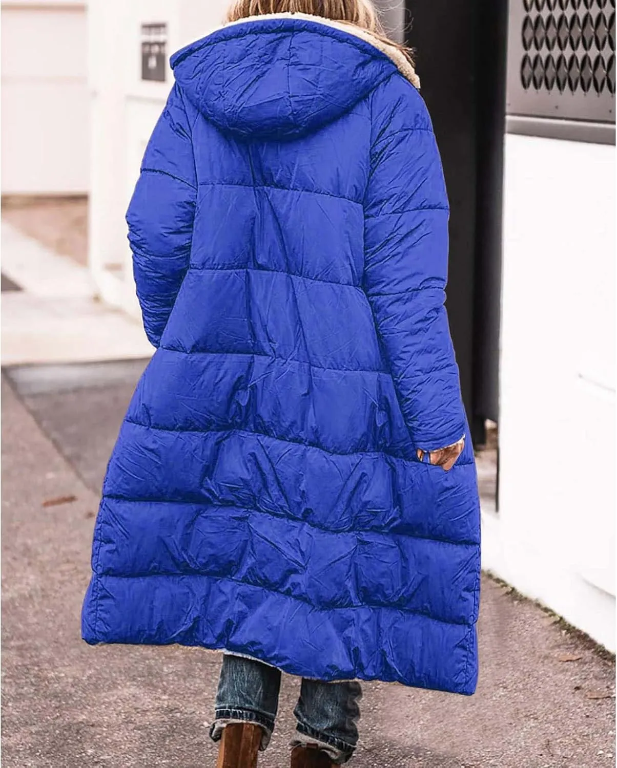 Zip sherpa Coat Down Jacket Hooded Puffer Jacket Lightweight Winter Coat Women Casual Fleece Jacket Coats Long