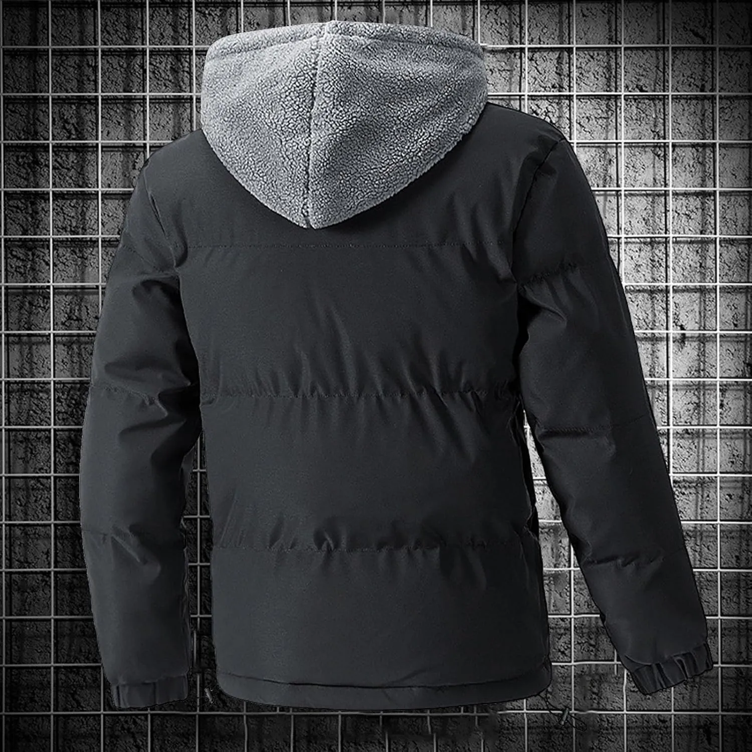 Zip up Puffer Jacket Men with Hood Padded Quilted Thicken down Hooded Jacket Winter Warm Coat Windproof Insulated Parka