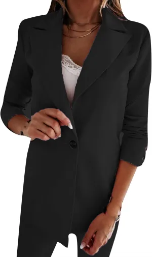 ZWRXW Womens Oversized Long Sleeve Blazers Notch Lapel One Button Suit Jacket Business Work Casual Office Blazers Outwear