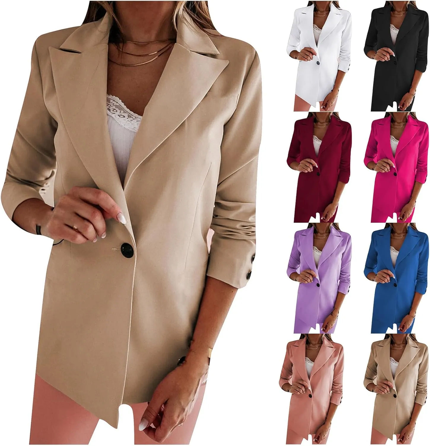 ZWRXW Womens Oversized Long Sleeve Blazers Notch Lapel One Button Suit Jacket Business Work Casual Office Blazers Outwear