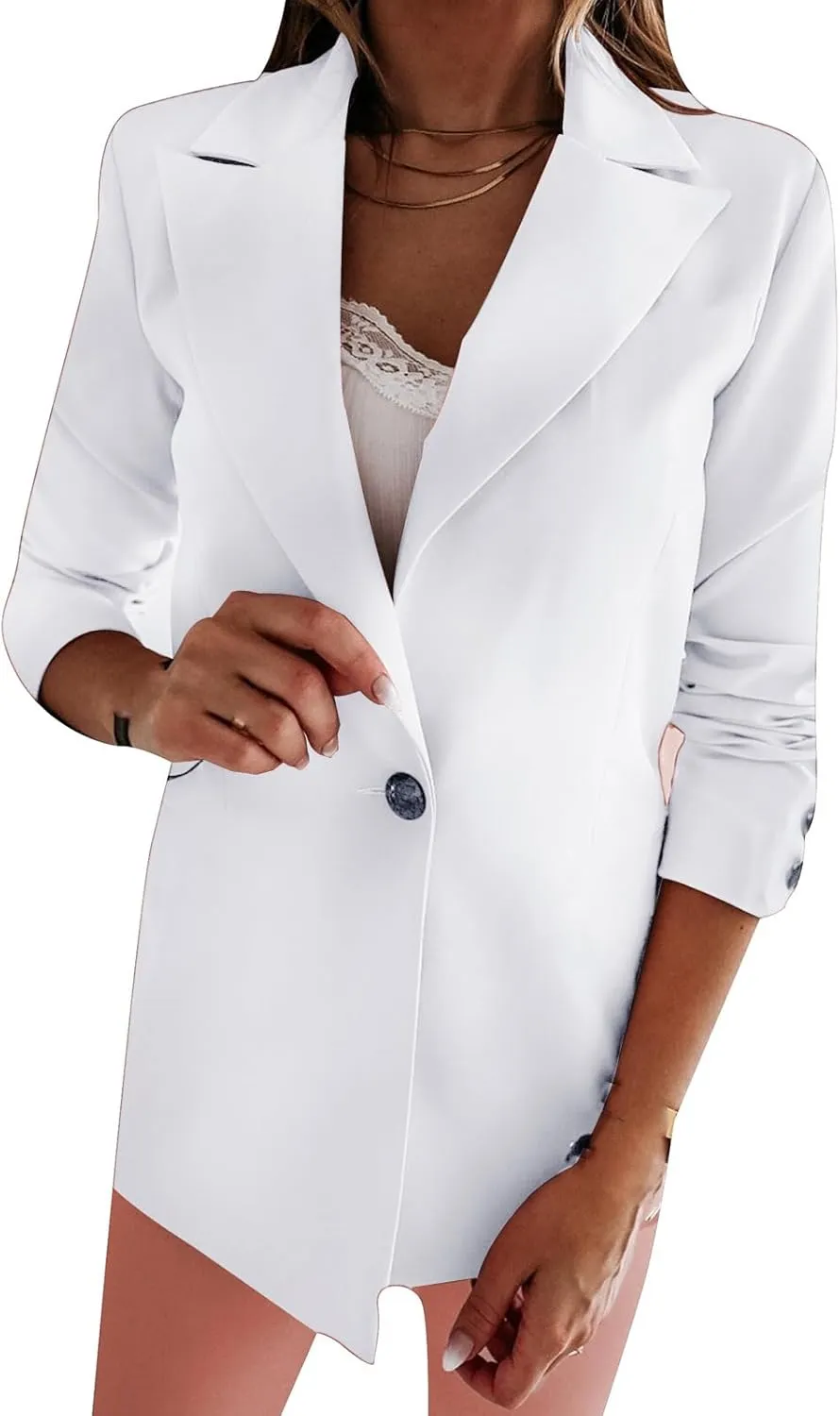 ZWRXW Womens Oversized Long Sleeve Blazers Notch Lapel One Button Suit Jacket Business Work Casual Office Blazers Outwear