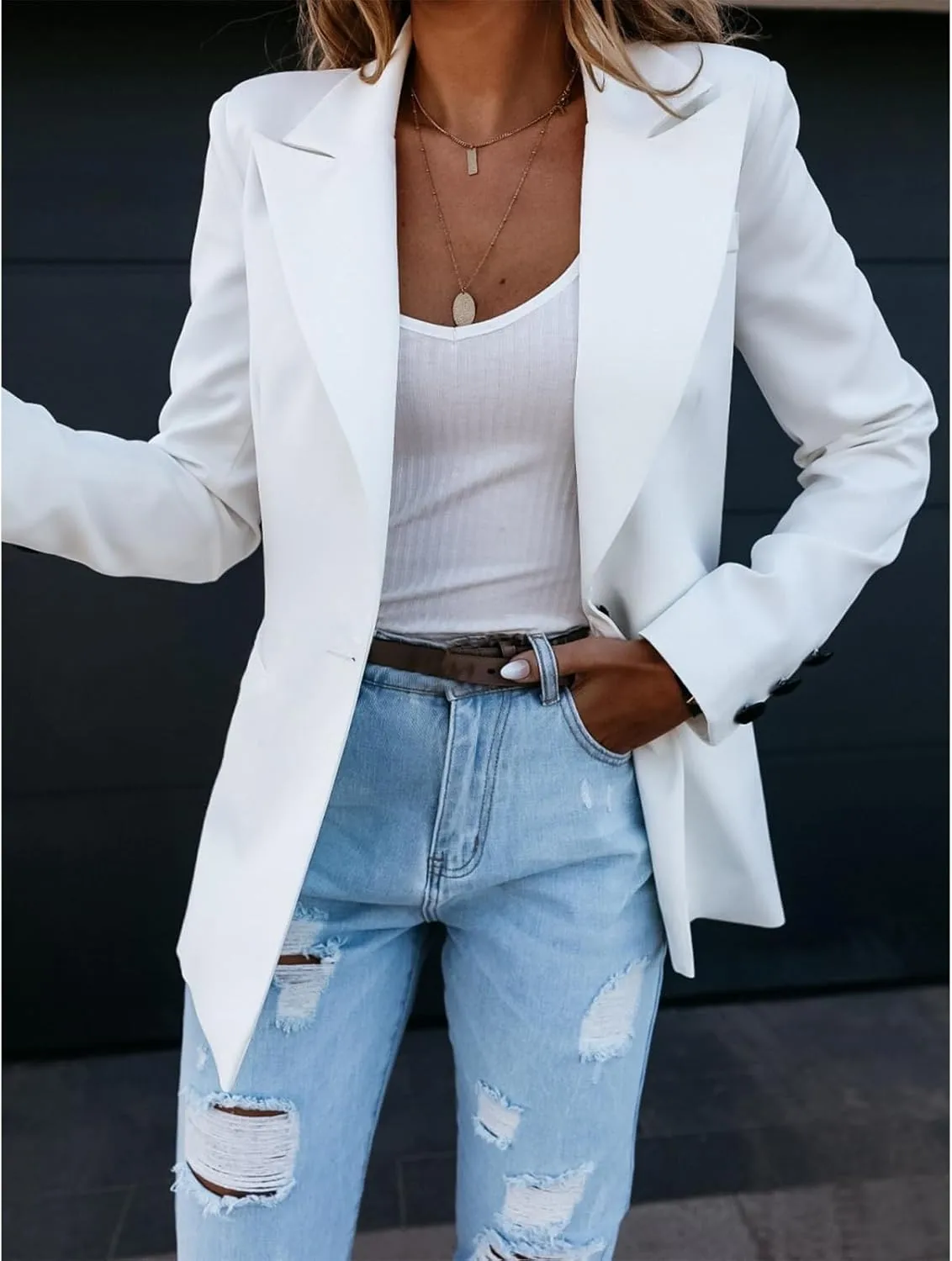 ZWRXW Womens Oversized Long Sleeve Blazers Notch Lapel One Button Suit Jacket Business Work Casual Office Blazers Outwear