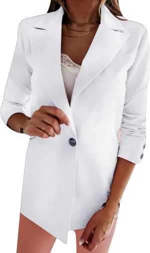 ZWRXW Womens Oversized Long Sleeve Blazers Notch Lapel One Button Suit Jacket Business Work Casual Office Blazers Outwear