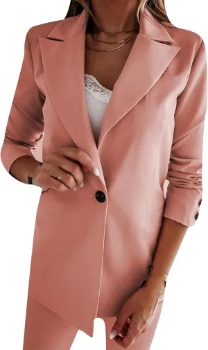 ZWRXW Womens Oversized Long Sleeve Blazers Notch Lapel One Button Suit Jacket Business Work Casual Office Blazers Outwear