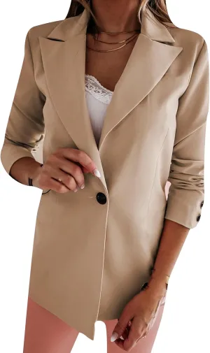 ZWRXW Womens Oversized Long Sleeve Blazers Notch Lapel One Button Suit Jacket Business Work Casual Office Blazers Outwear